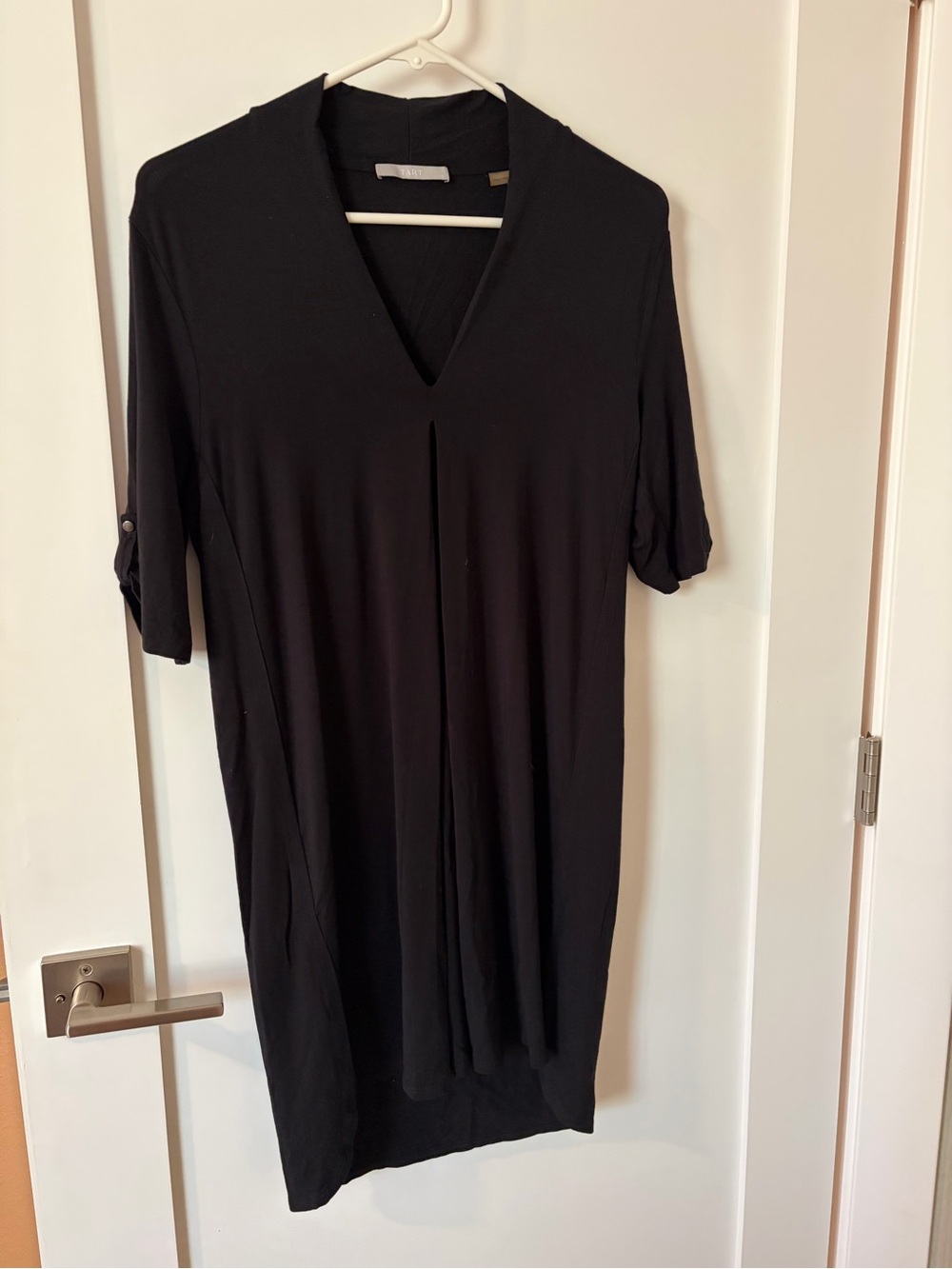 Black V-Neck Women's Dress- Classic Tunic Style